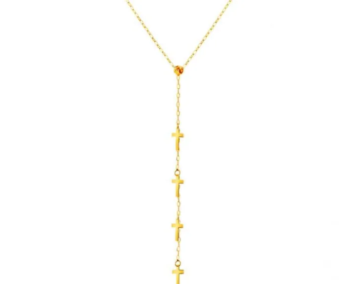 Złoty naszyjnik z cyrkonią, ankier - krzyże
