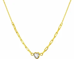 Złoty naszyjnik z cyrkonią, ankier - serce