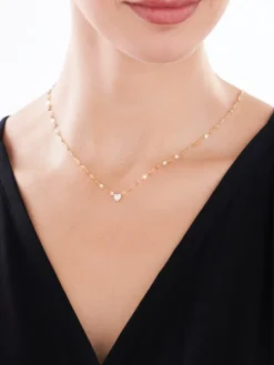 Złoty naszyjnik z cyrkonią, skręcone blaszki - serce