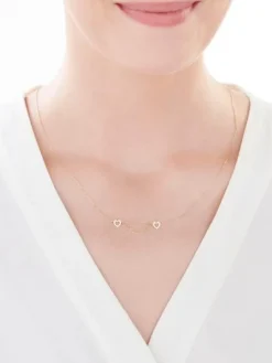 Złoty naszyjnik z cyrkonią, ankier - serca