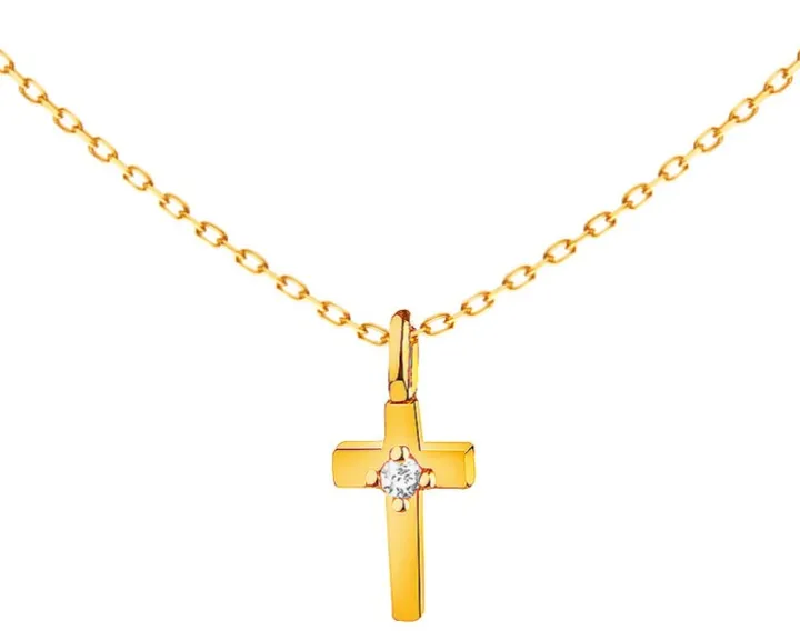Złoty naszyjnik z cyrkonią, ankier - krzyż
