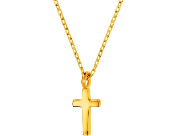Złoty naszyjnik z cyrkonią, ankier - krzyż