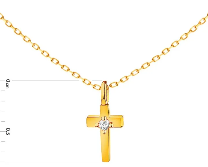 Złoty naszyjnik z cyrkonią, ankier - krzyż
