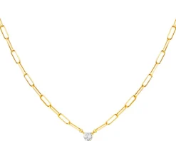 Złoty naszyjnik z cyrkonią, paper clip - serce