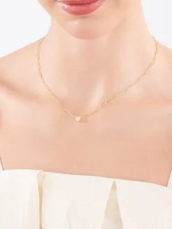 Złoty naszyjnik z cyrkonią, paper clip - serce