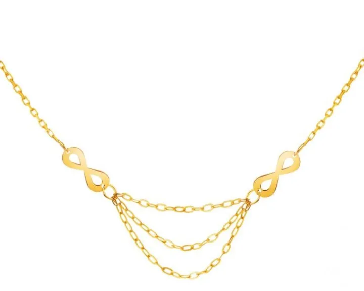 Złoty naszyjnik z cyrkonią, ankier - nieskończoności