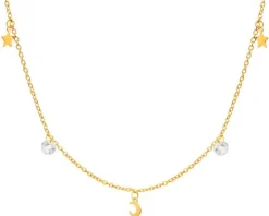 Złoty naszyjnik z cyrkoniami, ankier - Księżyc, gwiazdy