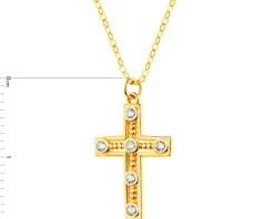 Złoty naszyjnik z cyrkoniami, ankier - krzyż