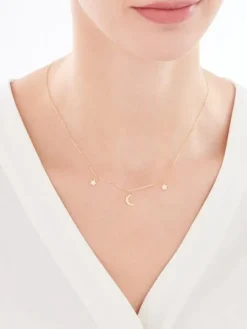 Złoty naszyjnik z cyrkoniami, ankier - gwiazdy, Księżyc