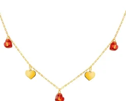 Złoty naszyjnik z cyrkoniami, ankier - serca