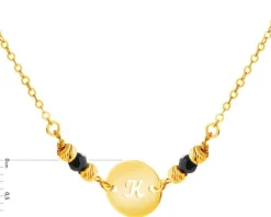 Złoty naszyjnik z cyrkoniami, ankier - koło, litera K