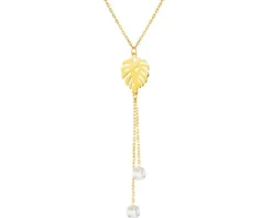 Złoty naszyjnik z cyrkoniami, ankier - monstera