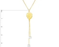 Złoty naszyjnik z cyrkoniami, ankier - monstera