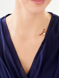 Złoty naszyjnik z cyrkoniami, ankier - EKG serca, serce