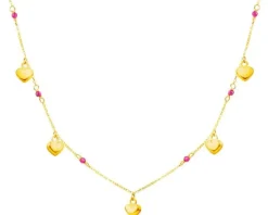 Złoty naszyjnik z cyrkoniami, ankier - serca