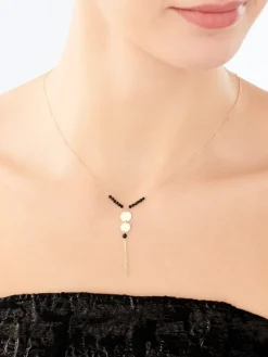 Złoty naszyjnik z cyrkoniami, ankier - koła, kulki