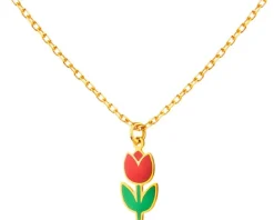 Złoty naszyjnik z emalią - kwiat