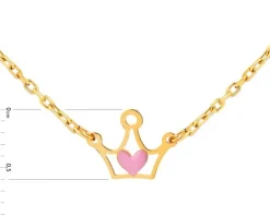 Złoty naszyjnik z emalią - korona, serce