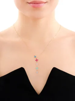 Złoty naszyjnik z emalią, ankier - kwiaty