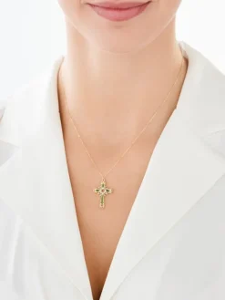 Złoty naszyjnik z emalią, ankier - krzyż