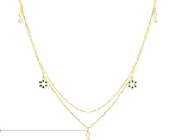 Złoty naszyjnik z emalią, ankier - nieskończoności, kwiaty