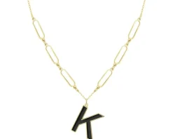 Złoty naszyjnik z emalią, ankier - litera K