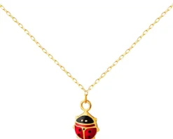 Złoty naszyjnik z emalią, ankier - biedronka