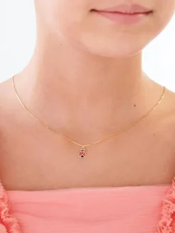 Złoty naszyjnik z emalią, ankier - biedronka