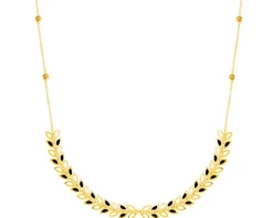 Złoty naszyjnik z emalią, ankier - liście