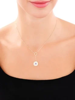 Złoty naszyjnik z emalią i masą perłową - kwiat