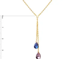 Złoty naszyjnik z kwarcami syntetycznymi, ankier