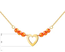 Złoty naszyjnik z kwarcami syntetycznymi, ankier - serce