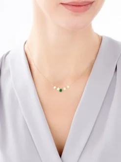 Złoty naszyjnik z kwarcem syntetycznym - gwiazdy