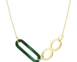 Złoty naszyjnik z malachitem syntetycznym - nieskończoność