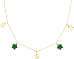 Złoty naszyjnik z malachitami syntetycznymi - gwiazdy