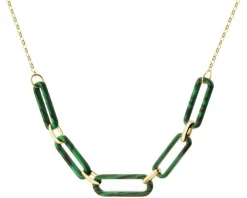 Złoty naszyjnik z malachitem syntetycznym - paper clip