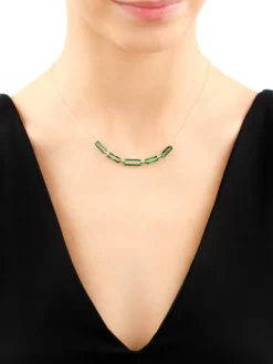 Złoty naszyjnik z malachitem syntetycznym  - paper clip