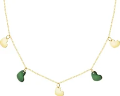 Złoty naszyjnik z malachitami syntetycznymi - serca