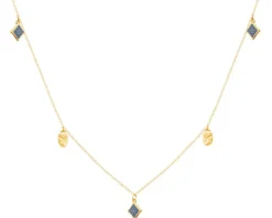 Złoty naszyjnik z malowanymi elementami ozdobnymi, ankier - romby