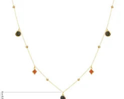 Złoty naszyjnik z malowanymi elementami ozdobnymi, ankier - koła, romby