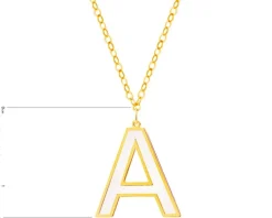 Złoty naszyjnik z masą perlową, ankier - litera A
