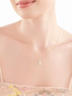 Złoty naszyjnik z masą perlową, ankier - litera A