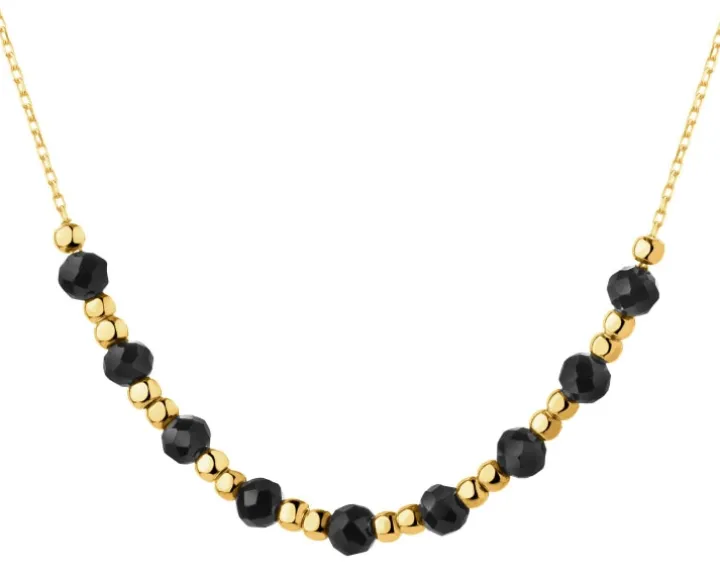 Złoty naszyjnik z onyksami syntetycznymi - kulki