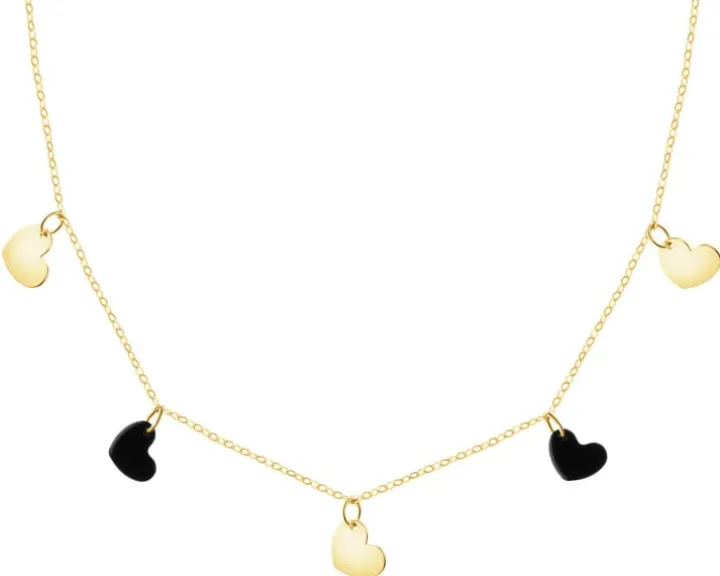 Złoty naszyjnik z onyksami syntetycznymi - serca