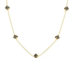 Złoty naszyjnik z onyksami syntetycznymi - koniczyny