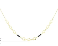 Złoty naszyjnik z onyksami syntetycznymi, ankier - kwiaty