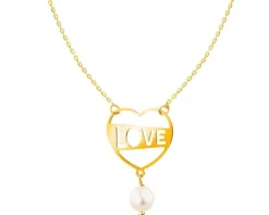 Złoty naszyjnik z perłą - serce, love