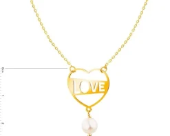 Złoty naszyjnik z perłą - serce, love