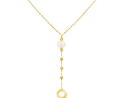 Złoty naszyjnik z perłą, ankier - koło, kulki