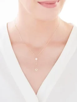 Złoty naszyjnik z perłą, ankier - koło, kulki